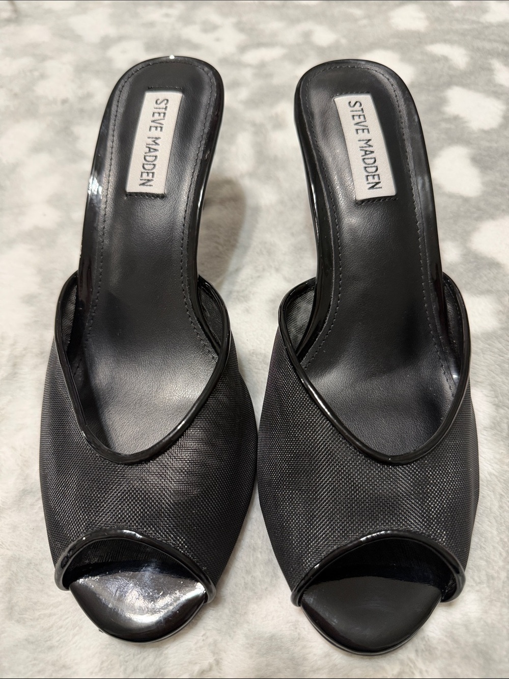 Steve Madden Black Peep Toe Mule Slides